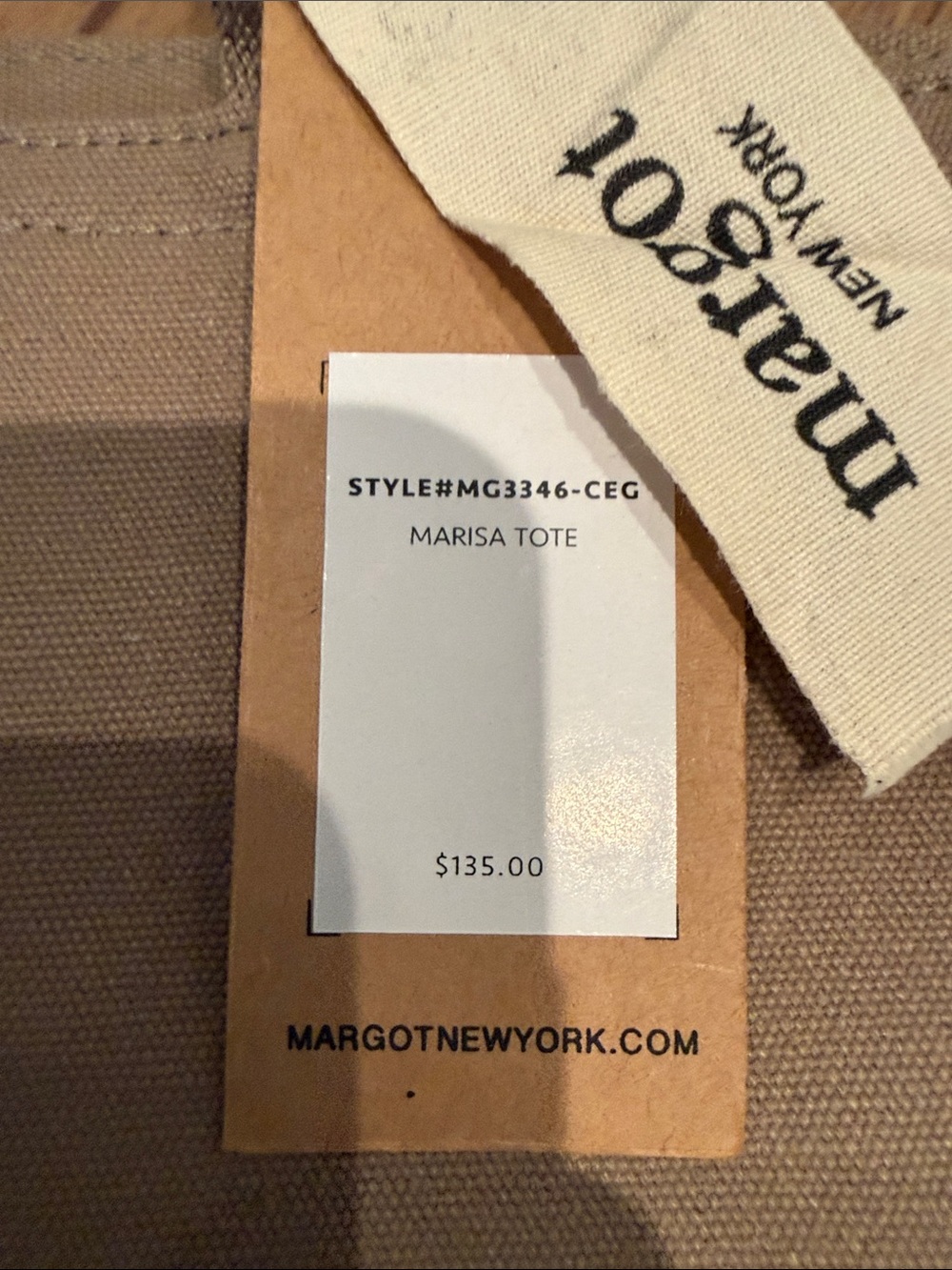 NWT Margot Taupe Canvas Tote Bag - Picture 2 of 3